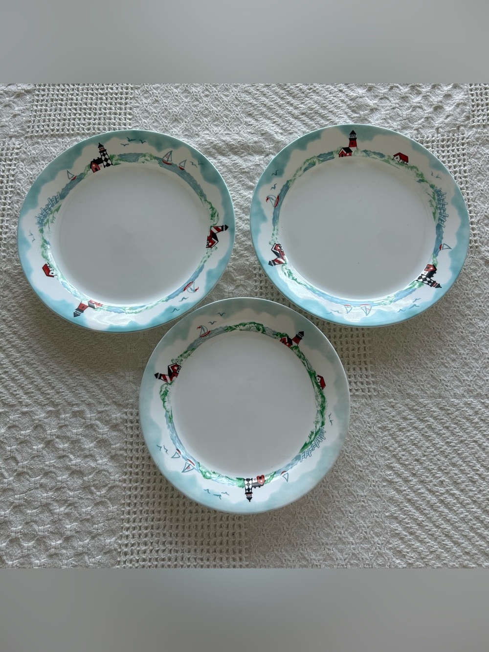 Corelle Nautical Dinner Plates - Blue, Red & Green Coastal Motif